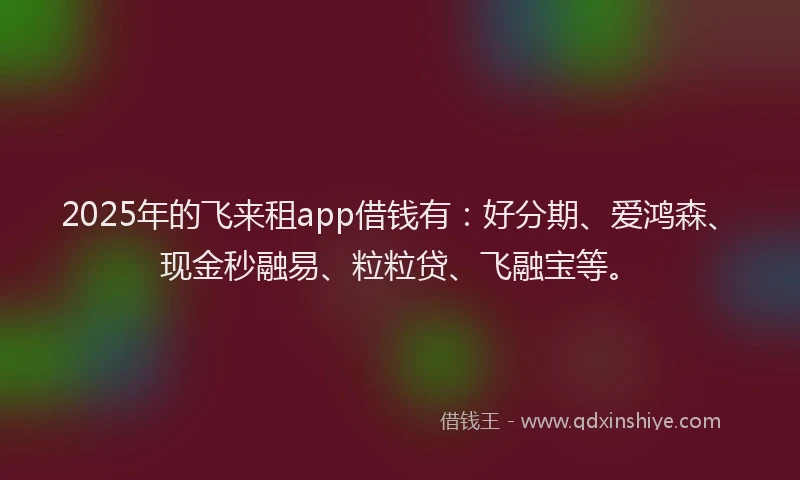 2025年的飞来租app借钱有：好分期、爱鸿森、现金秒融易、粒粒贷、飞融宝等。