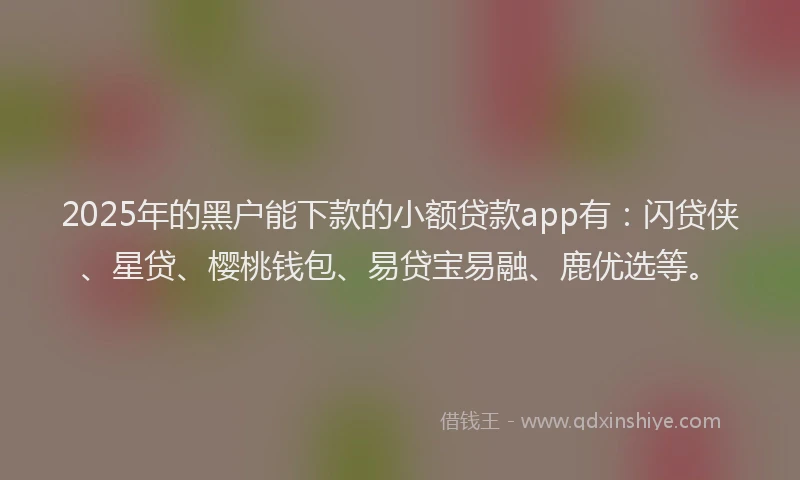 2025年的黑户能下款的小额贷款app有：闪贷侠、星贷、樱桃钱包、易贷宝易融、鹿优选等。