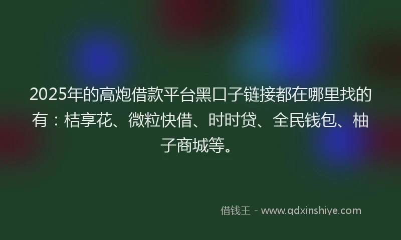 2025年的高炮借款平台黑口子链接都在哪里找的有：桔享花、微粒快借、时时贷、全民钱包、柚子商城等。