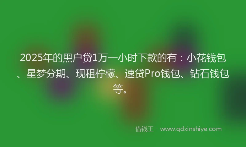 2025年的黑户贷1万一小时下款的有：小花钱包、星梦分期、现租柠檬、速贷Pro钱包、钻石钱包等。
