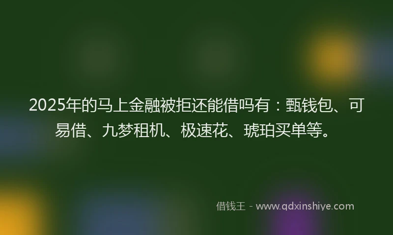 2025年的马上金融被拒还能借吗有：甄钱包、可易借、九梦租机、极速花、琥珀买单等。