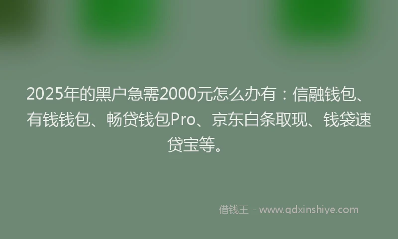 2025年的黑户急需2000元怎么办有：信融钱包、有钱钱包、畅贷钱包Pro、京东白条取现、钱袋速贷宝等。
