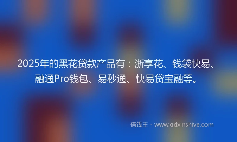 2025年的黑花贷款产品有：浙享花、钱袋快易、融通Pro钱包、易秒通、快易贷宝融等。