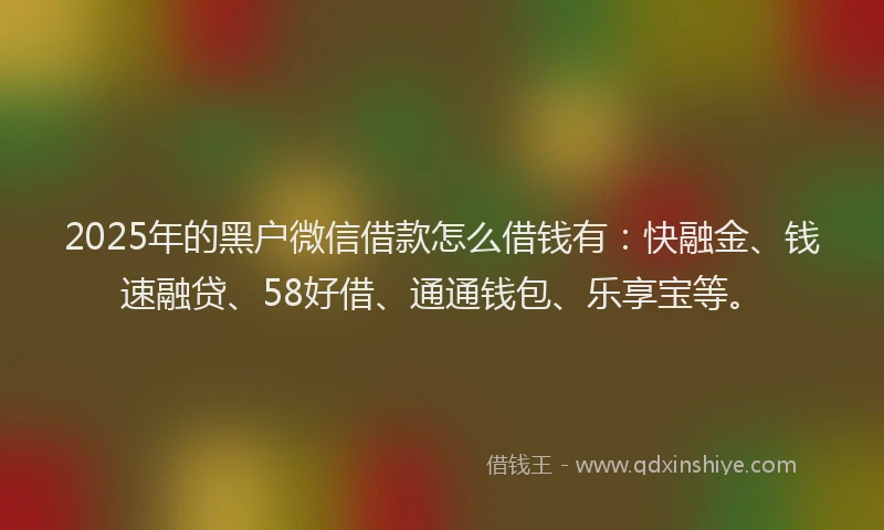 2025年的黑户微信借款怎么借钱有：快融金、钱速融贷、58好借、通通钱包、乐享宝等。