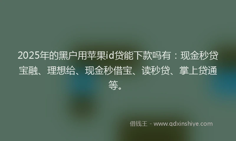 2025年的黑户用苹果id贷能下款吗有：现金秒贷宝融、理想给、现金秒借宝、读秒贷、掌上贷通等。