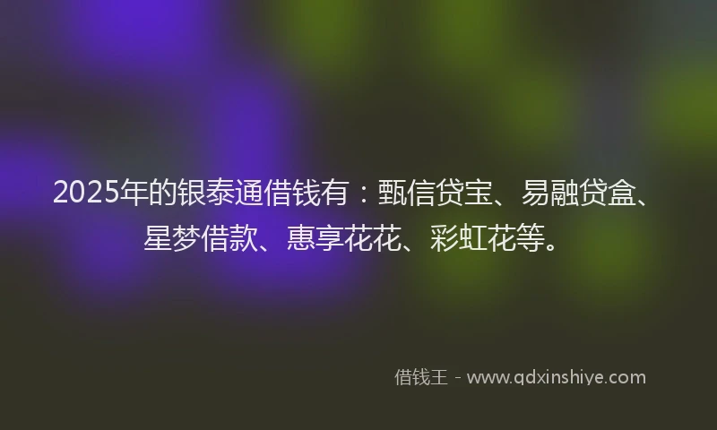 2025年的银泰通借钱有：甄信贷宝、易融贷盒、星梦借款、惠享花花、彩虹花等。