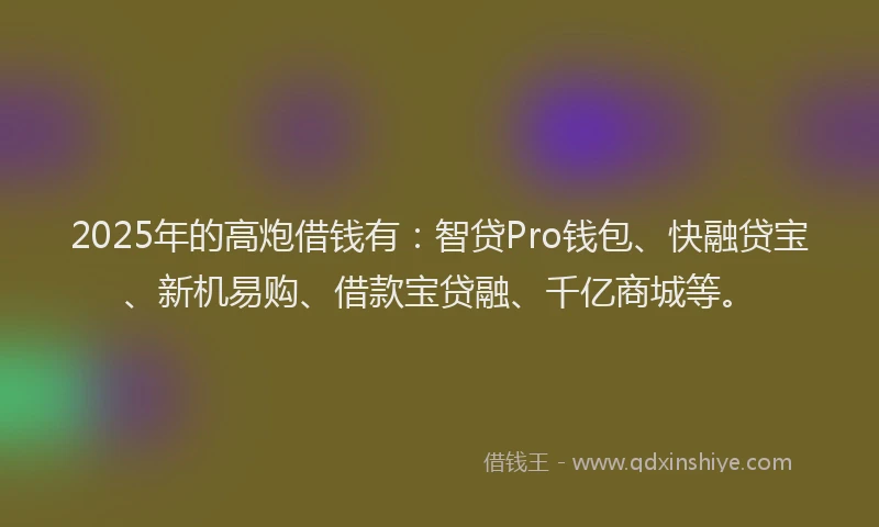 2025年的高炮借钱有：智贷Pro钱包、快融贷宝、新机易购、借款宝贷融、千亿商城等。