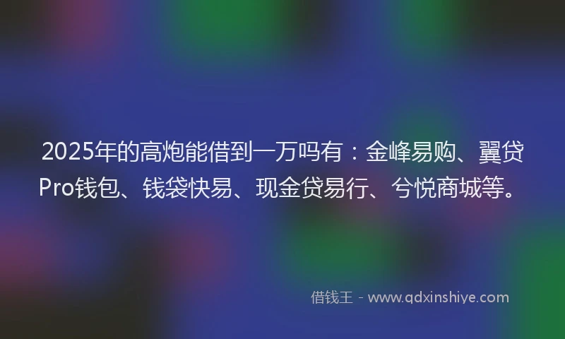 2025年的高炮能借到一万吗有：金峰易购、翼贷Pro钱包、钱袋快易、现金贷易行、兮悦商城等。
