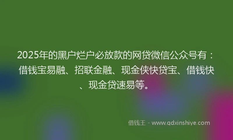 2025年的黑户烂户必放款的网贷微信公众号有：借钱宝易融、招联金融、现金侠快贷宝、借钱快、现金贷速易等。