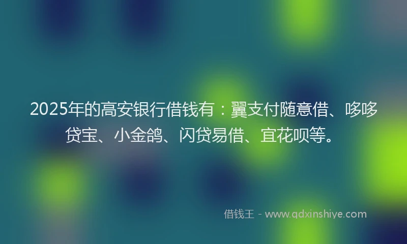 2025年的高安银行借钱有：翼支付随意借、哆哆贷宝、小金鸽、闪贷易借、宜花呗等。
