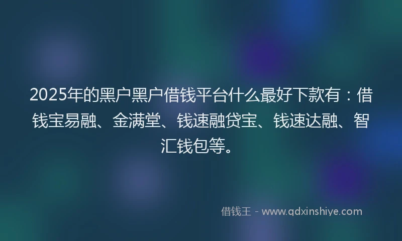 2025年的黑户黑户借钱平台什么最好下款有：借钱宝易融、金满堂、钱速融贷宝、钱速达融、智汇钱包等。