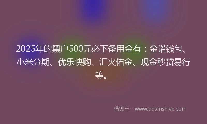2025年的黑户500元必下备用金有：金诺钱包、小米分期、优乐快购、汇火佑金、现金秒贷易行等。