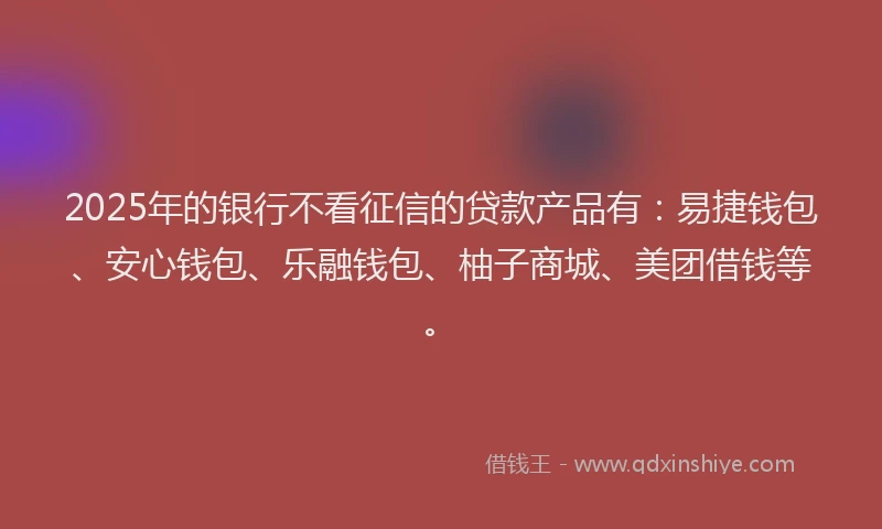 2025年的银行不看征信的贷款产品有：易捷钱包、安心钱包、乐融钱包、柚子商城、美团借钱等。