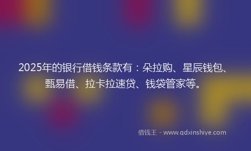 2025年的银行借钱条款有：朵拉购、星辰钱包、甄易借、拉卡拉速贷、钱袋管家等。