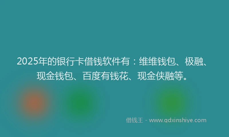2025年的银行卡借钱软件有：维维钱包、极融、现金钱包、百度有钱花、现金侠融等。
