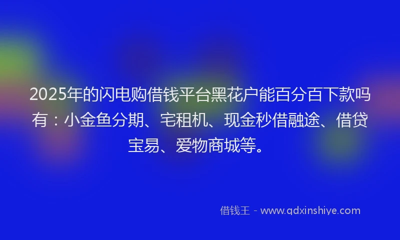 2025年的闪电购借钱平台黑花户能百分百下款吗有：小金鱼分期、宅租机、现金秒借融途、借贷宝易、爱物商城等。