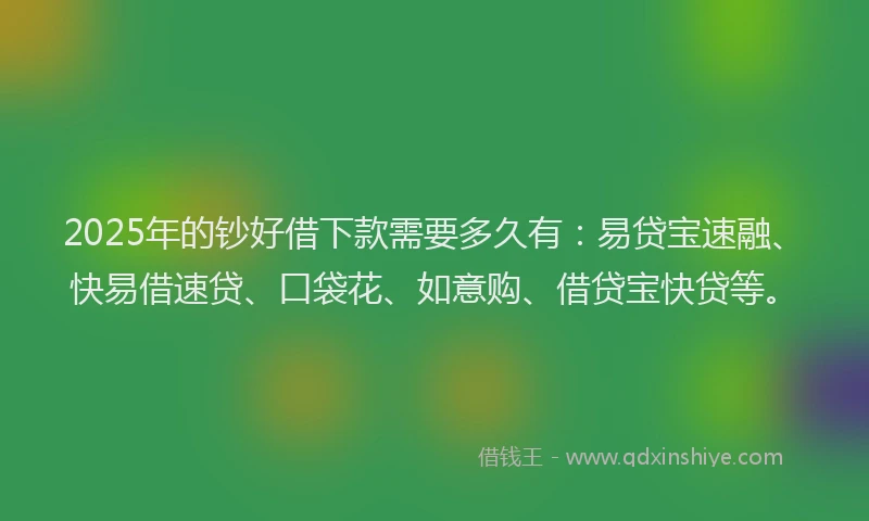 2025年的钞好借下款需要多久有：易贷宝速融、快易借速贷、口袋花、如意购、借贷宝快贷等。