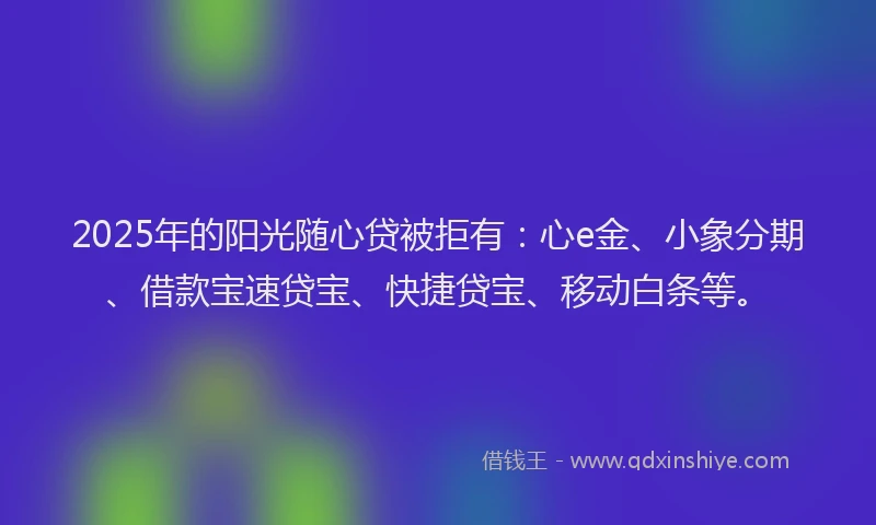 2025年的阳光随心贷被拒有：心e金、小象分期、借款宝速贷宝、快捷贷宝、移动白条等。