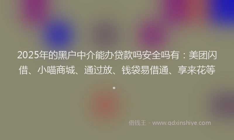 2025年的黑户中介能办贷款吗安全吗有：美团闪借、小喵商城、通过放、钱袋易借通、享来花等。