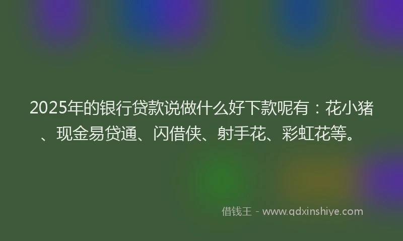2025年的银行贷款说做什么好下款呢有：花小猪、现金易贷通、闪借侠、射手花、彩虹花等。