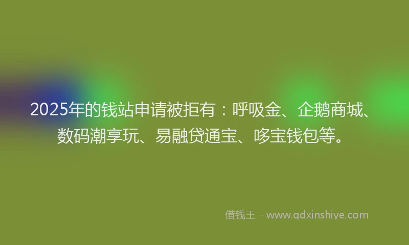 2025年的钱站申请被拒有：呼吸金、企鹅商城、数码潮享玩、易融贷通宝、哆宝钱包等。