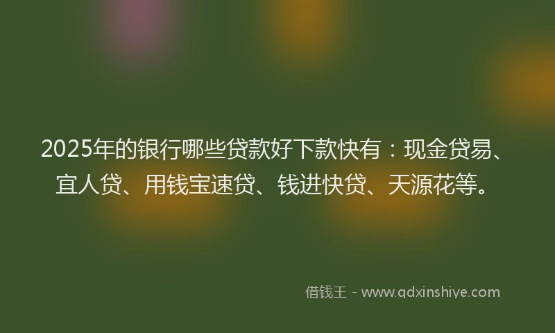 2025年的银行哪些贷款好下款快有：现金贷易、宜人贷、用钱宝速贷、钱进快贷、天源花等。