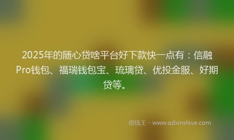2025年的随心贷啥平台好下款快一点有：信融Pro钱包、福瑞钱包宝、琉璃贷、优投金服、好期贷等。