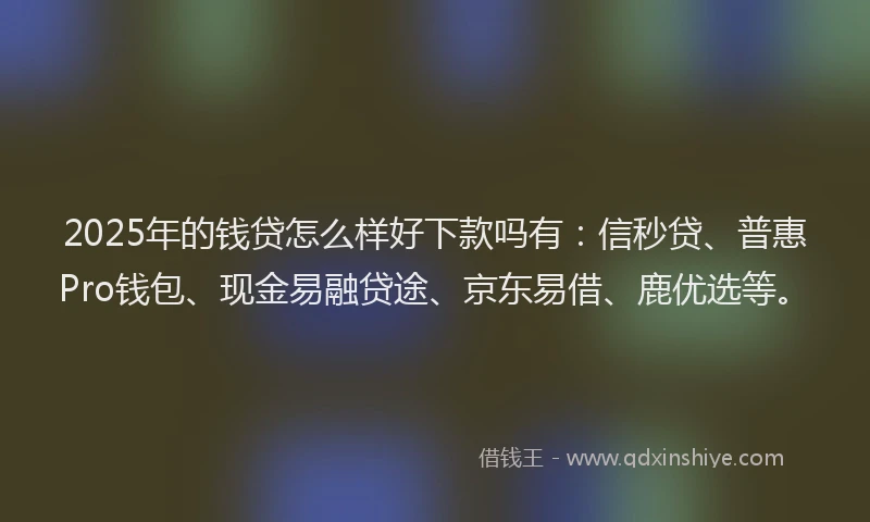 2025年的钱贷怎么样好下款吗有：信秒贷、普惠Pro钱包、现金易融贷途、京东易借、鹿优选等。
