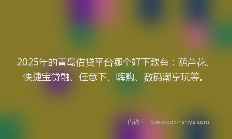 2025年的青岛借贷平台哪个好下款有：葫芦花、快捷宝贷融、任意下、嗨购、数码潮享玩等。