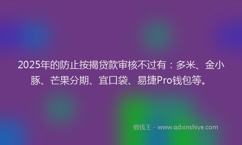 2025年的防止按揭贷款审核不过有：多米、金小豚、芒果分期、宜口袋、易捷Pro钱包等。