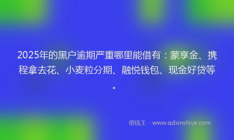 2025年的黑户逾期严重哪里能借有：蒙享金、携程拿去花、小麦粒分期、融悦钱包、现金好贷等。