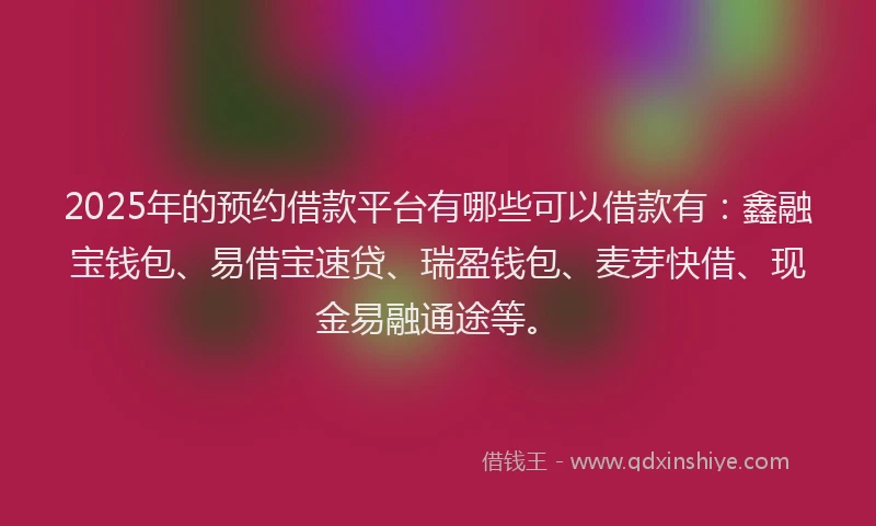 2025年的预约借款平台有哪些可以借款有：鑫融宝钱包、易借宝速贷、瑞盈钱包、麦芽快借、现金易融通途等。