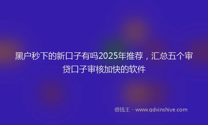 黑户秒下的新口子有吗2025年推荐，汇总五个审贷口子审核加快的软件