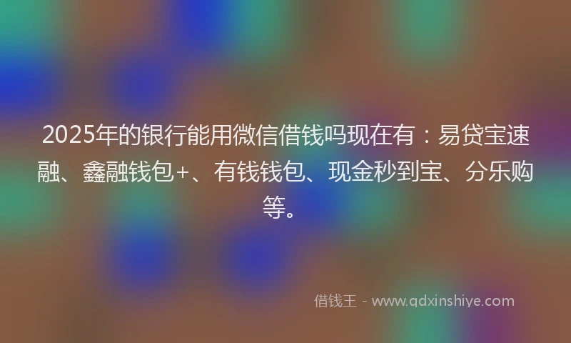 2025年的银行能用微信借钱吗现在有：易贷宝速融、鑫融钱包+、有钱钱包、现金秒到宝、分乐购等。