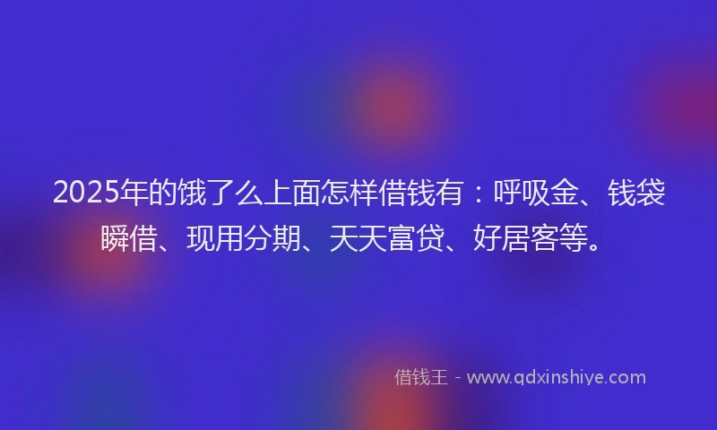 2025年的饿了么上面怎样借钱有：呼吸金、钱袋瞬借、现用分期、天天富贷、好居客等。
