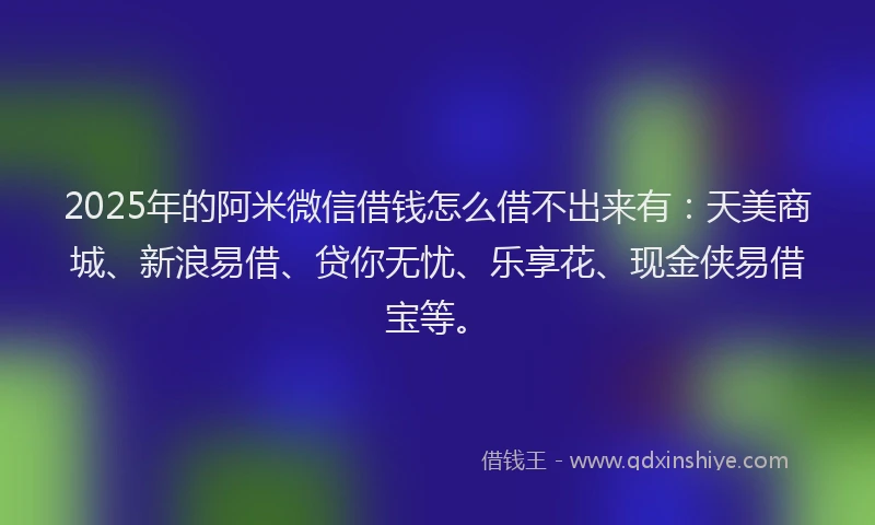 2025年的阿米微信借钱怎么借不出来有：天美商城、新浪易借、贷你无忧、乐享花、现金侠易借宝等。