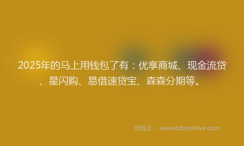 2025年的马上用钱包了有：优享商城、现金流贷、星闪购、易借速贷宝、森森分期等。