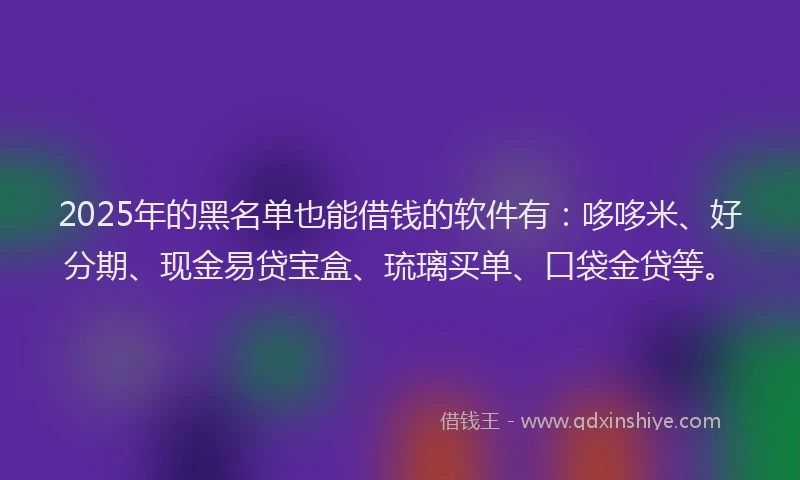 2025年的黑名单也能借钱的软件有：哆哆米、好分期、现金易贷宝盒、琉璃买单、口袋金贷等。