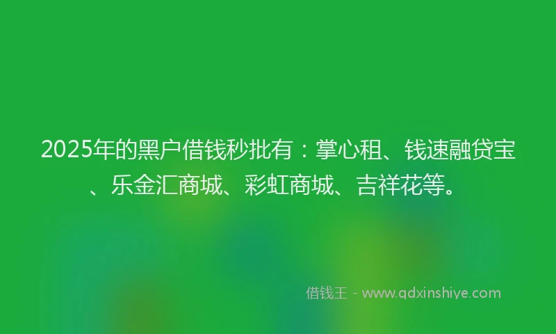 2025年的黑户借钱秒批有：掌心租、钱速融贷宝、乐金汇商城、彩虹商城、吉祥花等。