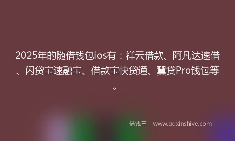 2025年的随借钱包ios有：祥云借款、阿凡达速借、闪贷宝速融宝、借款宝快贷通、翼贷Pro钱包等。