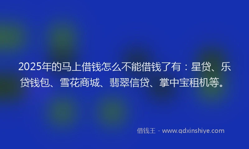 2025年的马上借钱怎么不能借钱了有：星贷、乐贷钱包、雪花商城、翡翠信贷、掌中宝租机等。