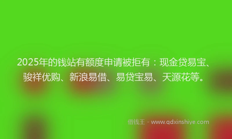 2025年的钱站有额度申请被拒有：现金贷易宝、骏祥优购、新浪易借、易贷宝易、天源花等。