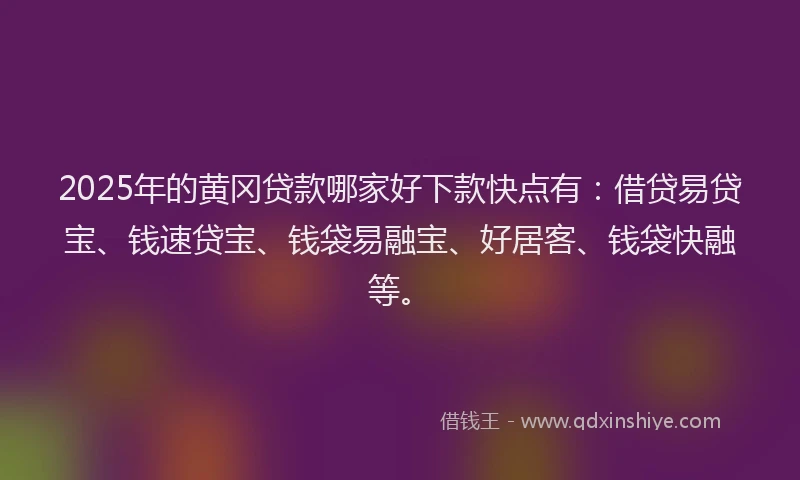 2025年的黄冈贷款哪家好下款快点有：借贷易贷宝、钱速贷宝、钱袋易融宝、好居客、钱袋快融等。