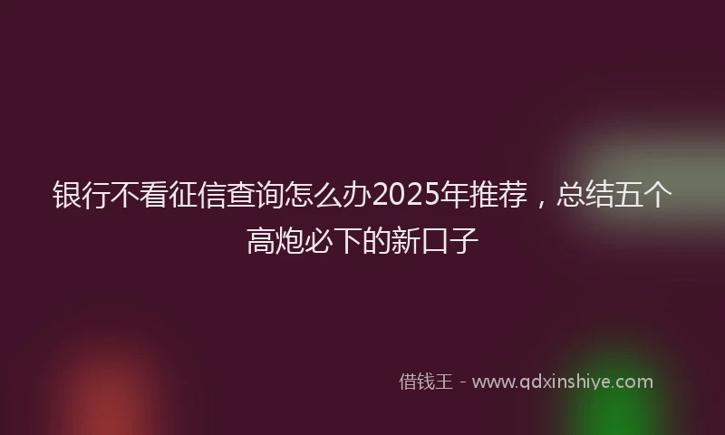 银行不看征信查询怎么办2025年推荐，总结五个高炮必下的新口子
