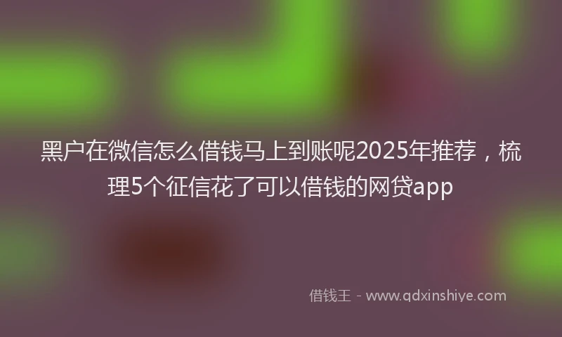 黑户在微信怎么借钱马上到账呢2025年推荐，梳理5个征信花了可以借钱的网贷app