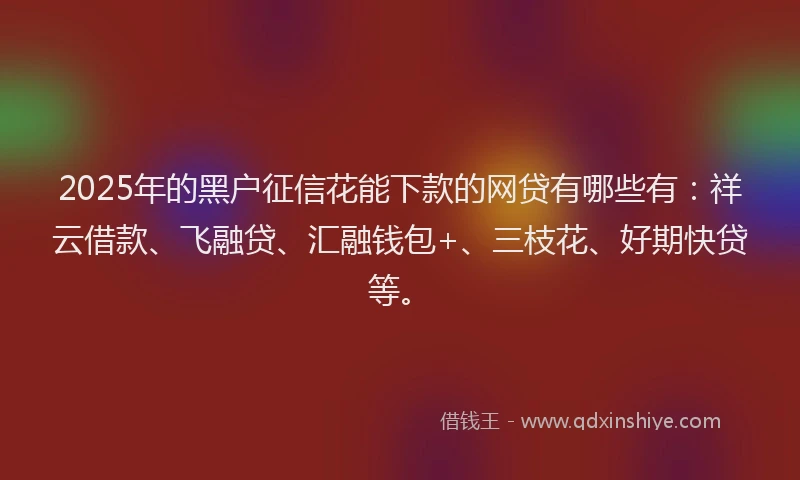 2025年的黑户征信花能下款的网贷有哪些有：祥云借款、飞融贷、汇融钱包+、三枝花、好期快贷等。