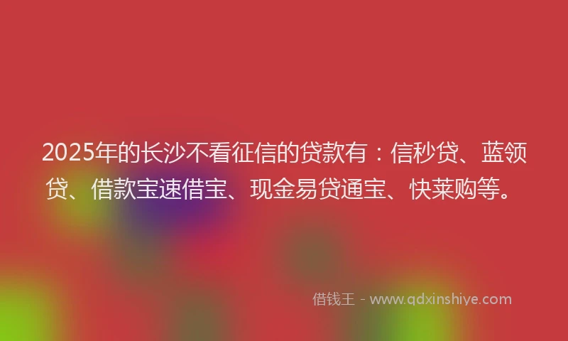 2025年的长沙不看征信的贷款有：信秒贷、蓝领贷、借款宝速借宝、现金易贷通宝、快莱购等。