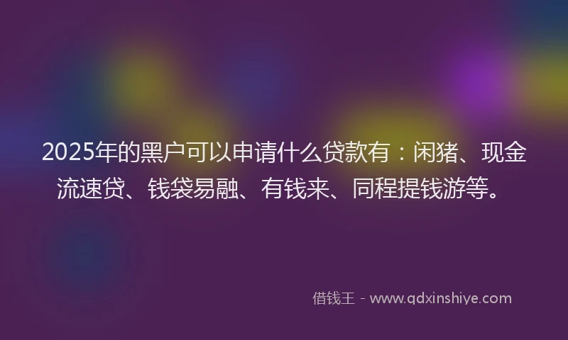 2025年的黑户可以申请什么贷款有：闲猪、现金流速贷、钱袋易融、有钱来、同程提钱游等。
