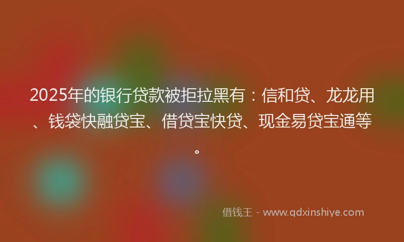 2025年的银行贷款被拒拉黑有：信和贷、龙龙用、钱袋快融贷宝、借贷宝快贷、现金易贷宝通等。