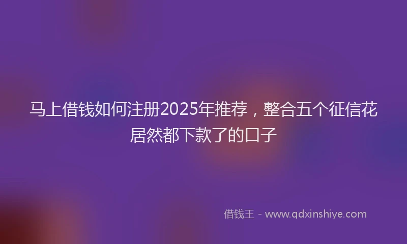 马上借钱如何注册2025年推荐，整合五个征信花居然都下款了的口子